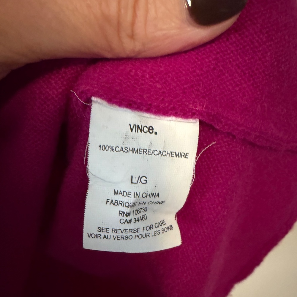 Vince Cashmere Double V-Neck Sweater Magenta L - Picture 4 of 5
